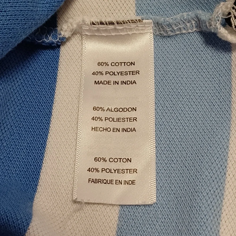 Fahrenheit Rugby Mens Blue White Striped Short Sleeve Polo Shirt Size M‎ Crest